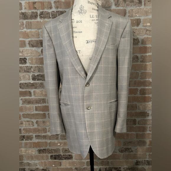 Jos. A. Bank Other - Jos. A. Bank silk wool blend checkered plaid gray sports coat blazer jacket 42L